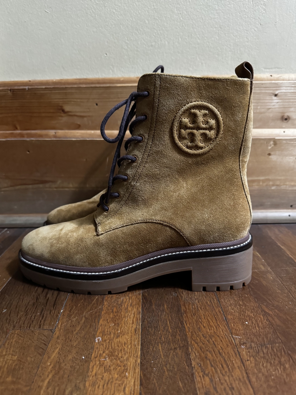 Tory Burch Suede Chukka Lace-Up Boots in Camel